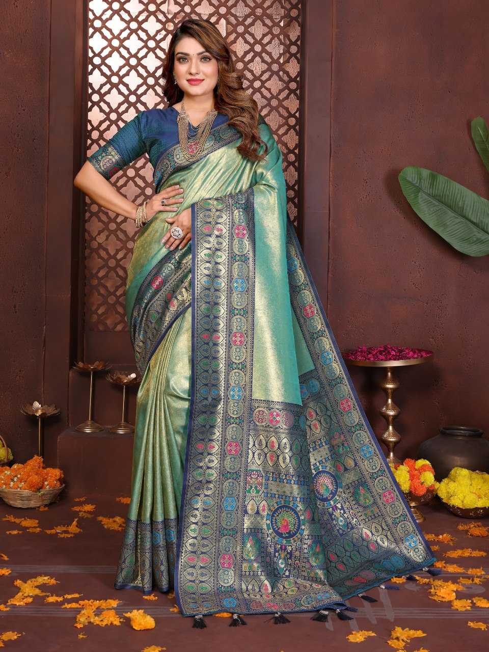 LayrLuxe “Royal Paithani Tissue Weave Saree” – Pure Banarasi Tissue Silk with Contrast Paithani Border & Pallu