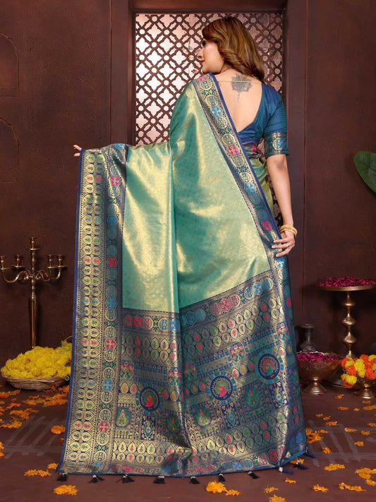 LayrLuxe “Royal Paithani Tissue Weave Saree” – Pure Banarasi Tissue Silk with Contrast Paithani Border & Pallu
