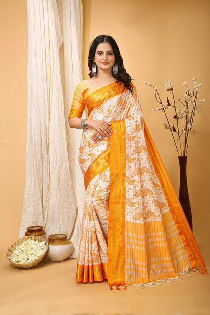 LayrLuxe “Banarasi Chex Royale” Soft Pure Banarasi Silk Saree – Zari Weaving × Block Print Elegance