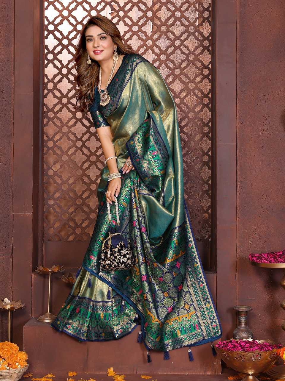 LayrLuxe “Royal Alankar Banarasi Soft Silk Saree” – Rich Woven Design with Contrast Border & Grand Pallu