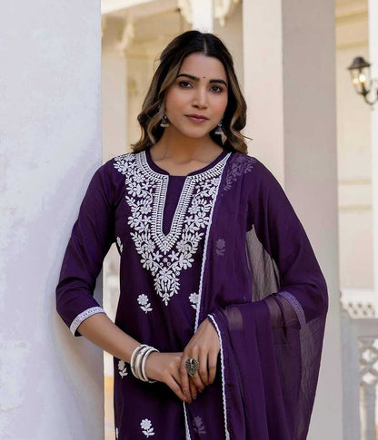 Elegant Tesla Embroidered Suit Set – Royal Purple Edition