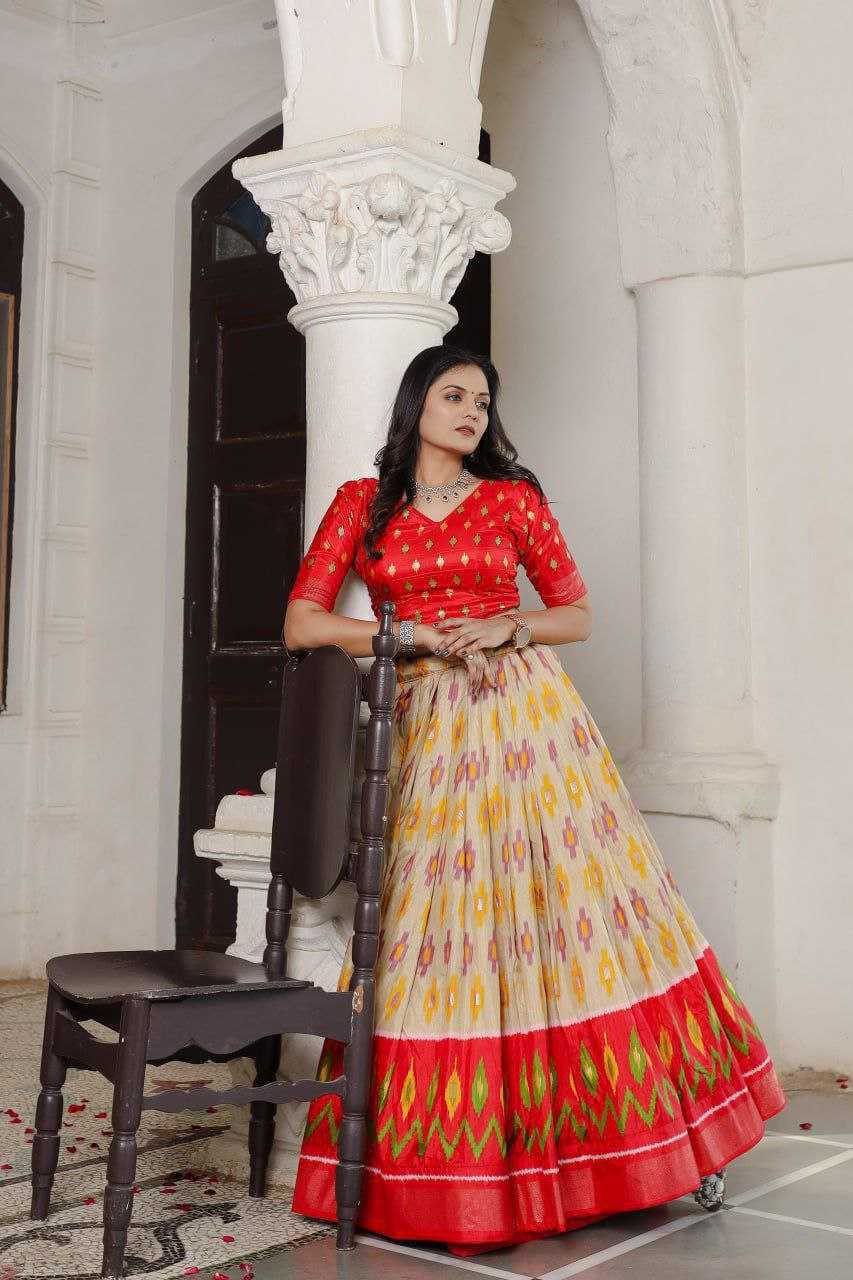 Vibrant Patola Dola Silk Lehenga Set – Stitched Lehenga | Unstitched Blouse | Printed Dupatta