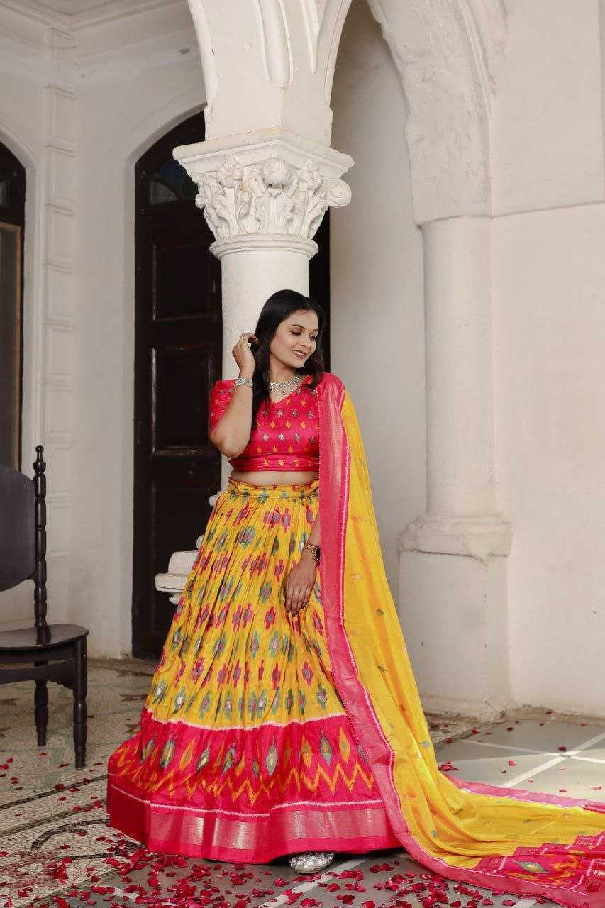 Vibrant Patola Dola Silk Lehenga Set – Stitched Lehenga | Unstitched Blouse | Printed Dupatta