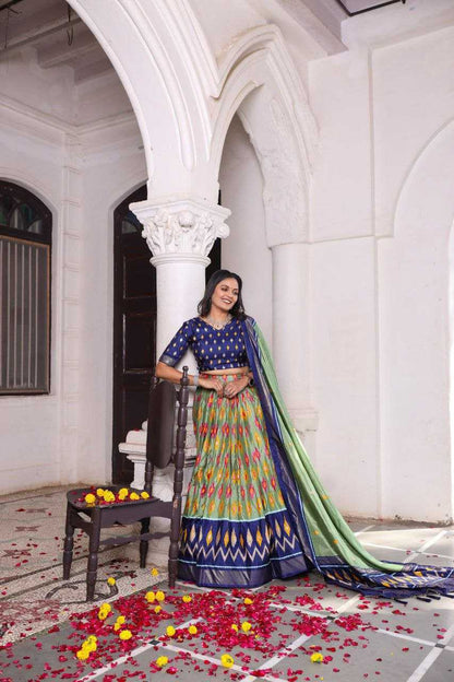 Vibrant Patola Dola Silk Lehenga Set – Stitched Lehenga | Unstitched Blouse | Printed Dupatta