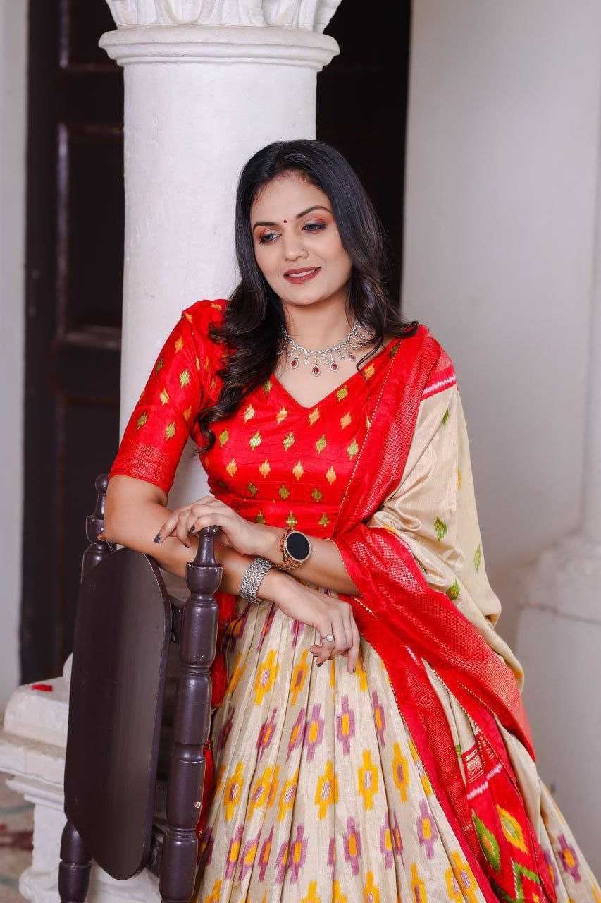 Vibrant Patola Dola Silk Lehenga Set – Stitched Lehenga | Unstitched Blouse | Printed Dupatta