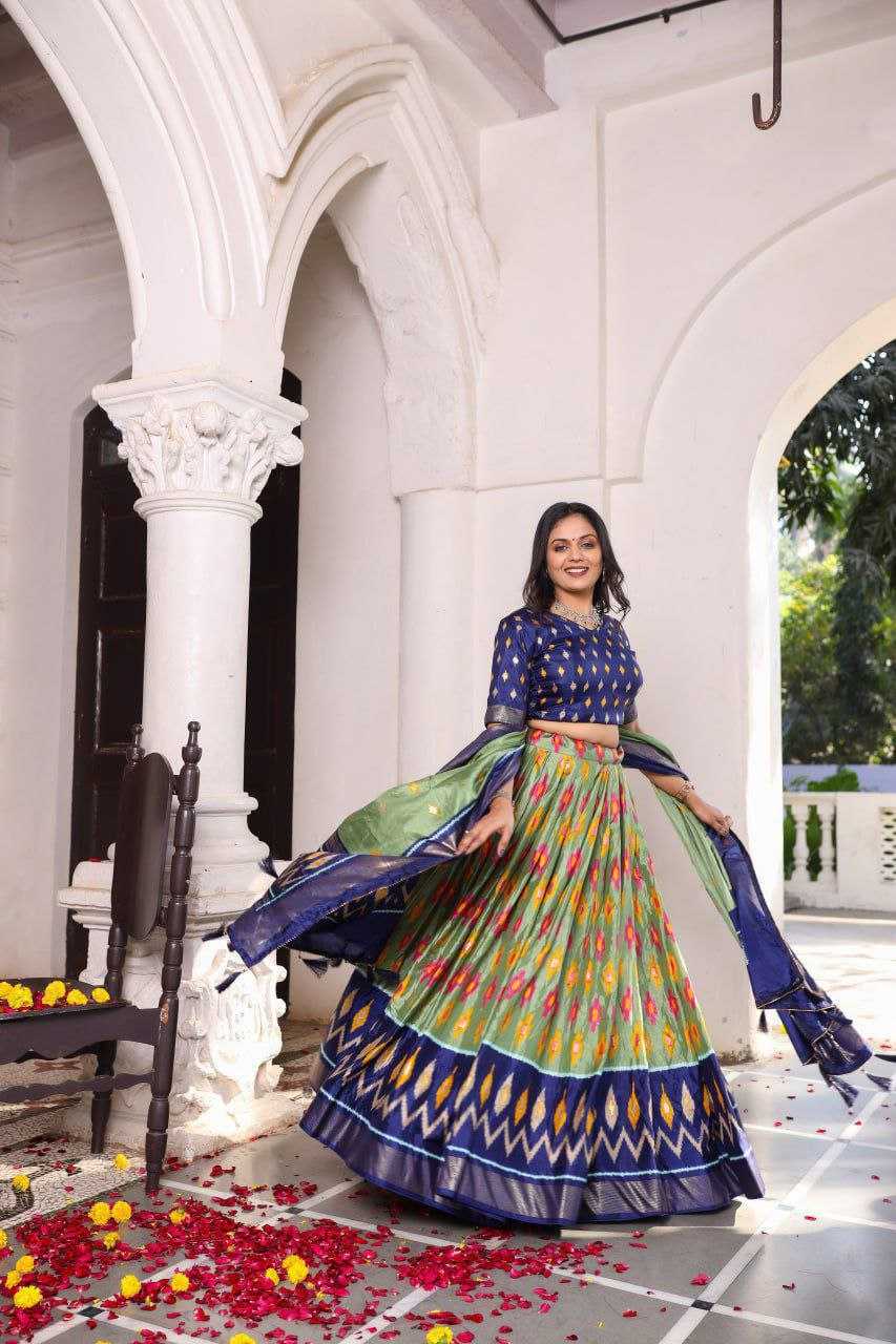 Vibrant Patola Dola Silk Lehenga Set – Stitched Lehenga | Unstitched Blouse | Printed Dupatta