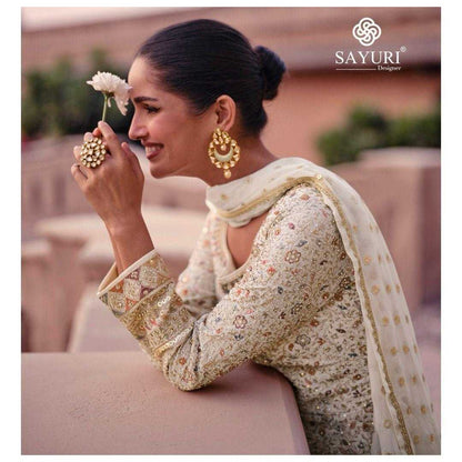 LayrLuxe “Ivory Blossom Real Georgette Anarkali Set” – Fully Embroidered Gown with Dupatta