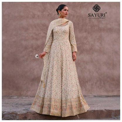 LayrLuxe “Ivory Blossom Real Georgette Anarkali Set” – Fully Embroidered Gown with Dupatta