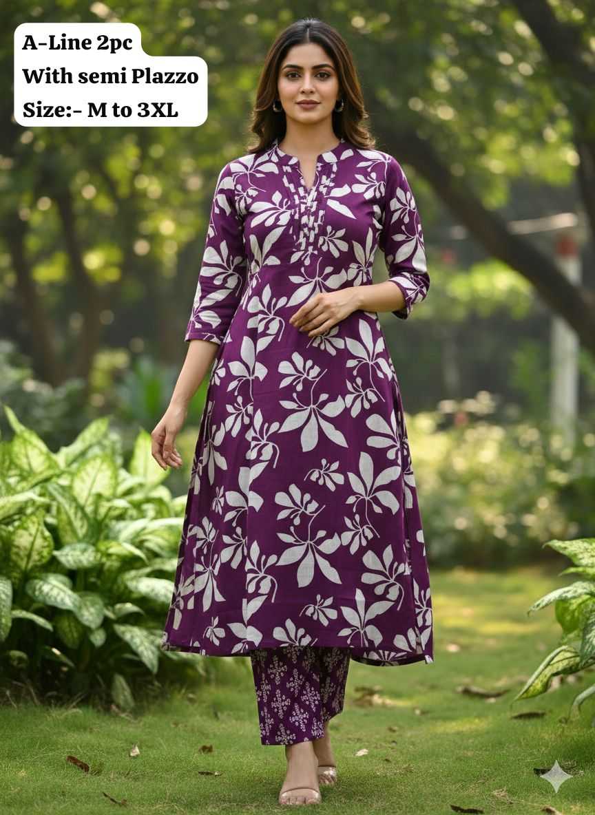 Heavy Maslin A-Line Kurti Set – Olive Floral Elegance Edition
