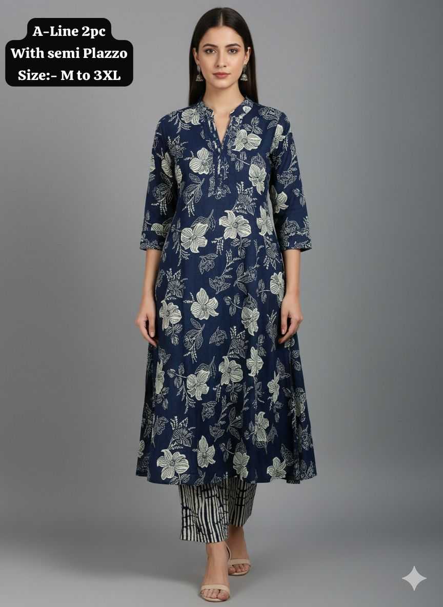 Heavy Maslin A-Line Kurti Set – Olive Floral Elegance Edition