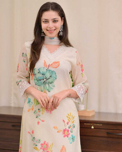 Elegant Floral Organza Suit Set – Pastel Bloom Edition