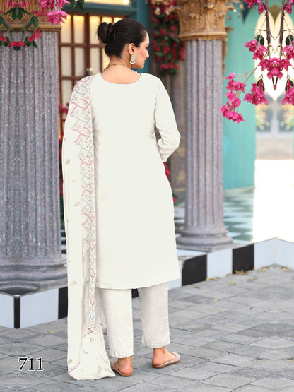 LayrLuxe “Ivory Royale Chinon Silk Embroidered Set” – Kurta, Pant & Dupatta Set