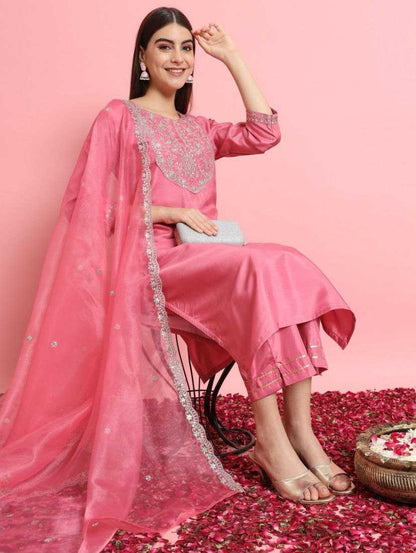 Jalpari Silk Embroidered Suit Set – Royal Ruby Edition