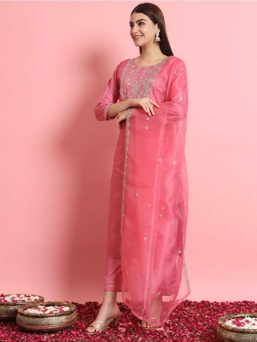 Jalpari Silk Embroidered Suit Set – Royal Ruby Edition