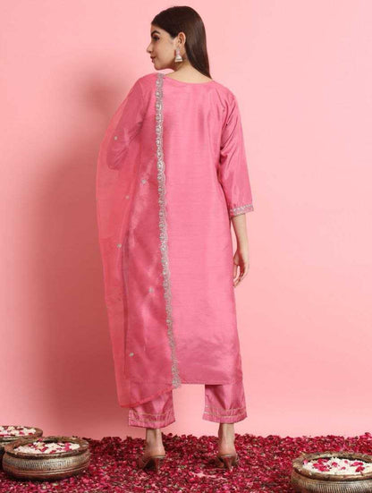 Jalpari Silk Embroidered Suit Set – Royal Ruby Edition