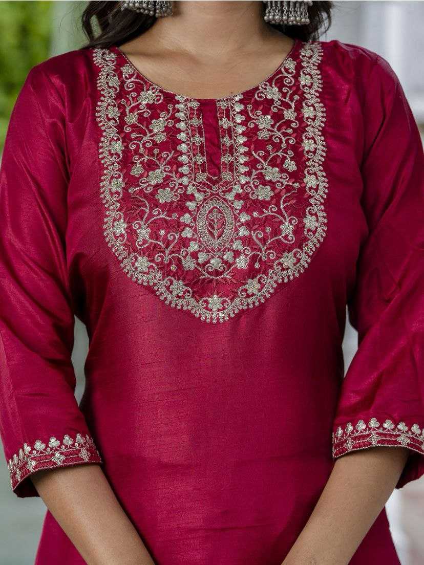Jalpari Silk Embroidered Suit Set – Royal Ruby Edition