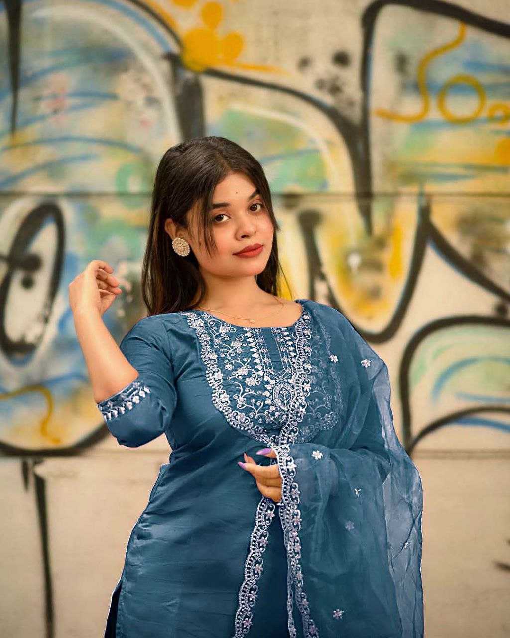 Jalpari Silk Embroidered Suit Set – Royal Ruby Edition