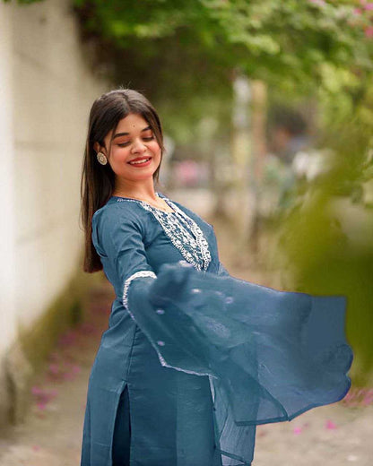 Jalpari Silk Embroidered Suit Set – Royal Ruby Edition