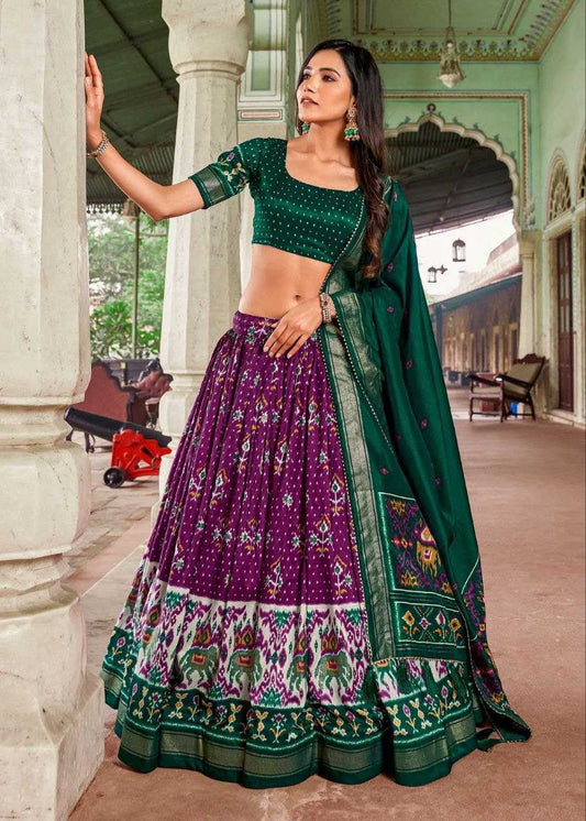 Tussar Silk Minakari Lehenga Set – Regal Purple & Green Edition