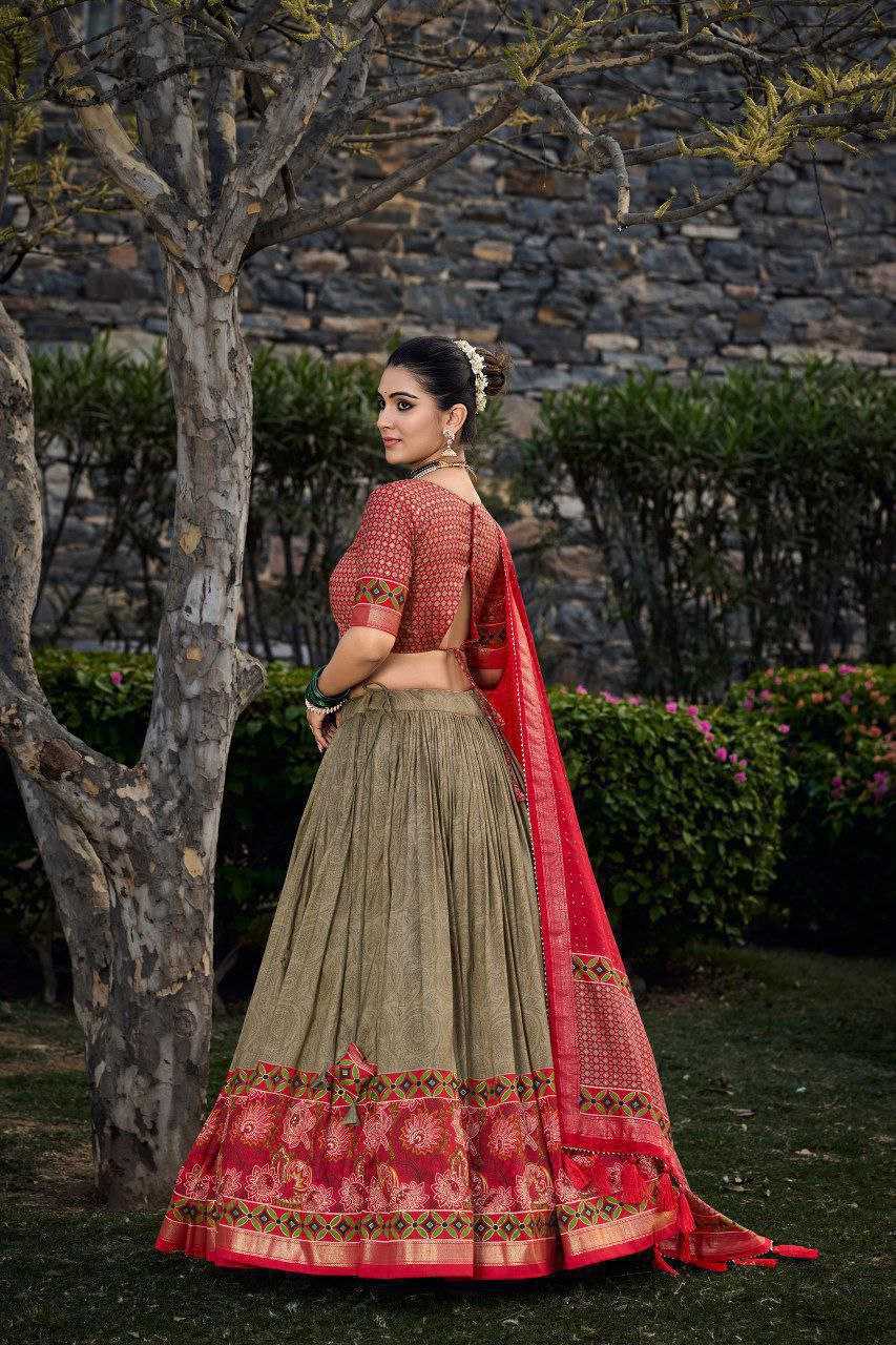 Regal Tussar Silk Printed Lehenga Set With Foil Work & Tassel Dupatta