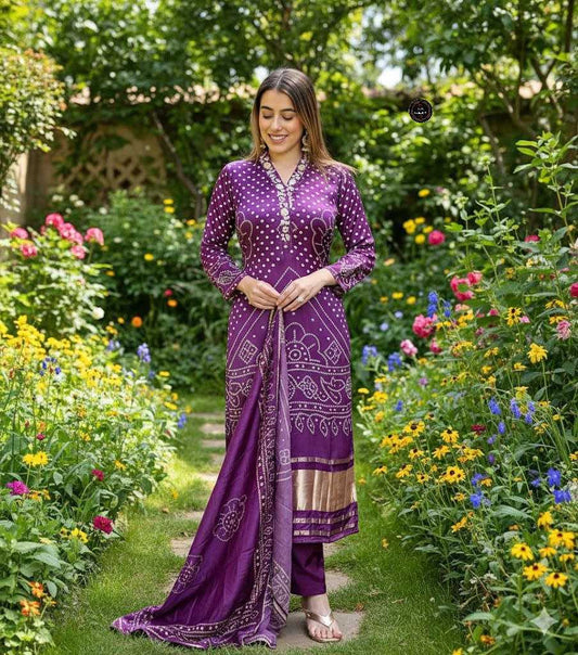 Premium Viscose Printed Suit Set – Cotton Inner, Soft Cotton Bottom & Chanderi Dupatta